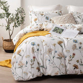 Yellow & Blue Flowers Printed Duvet Cover | Yedow